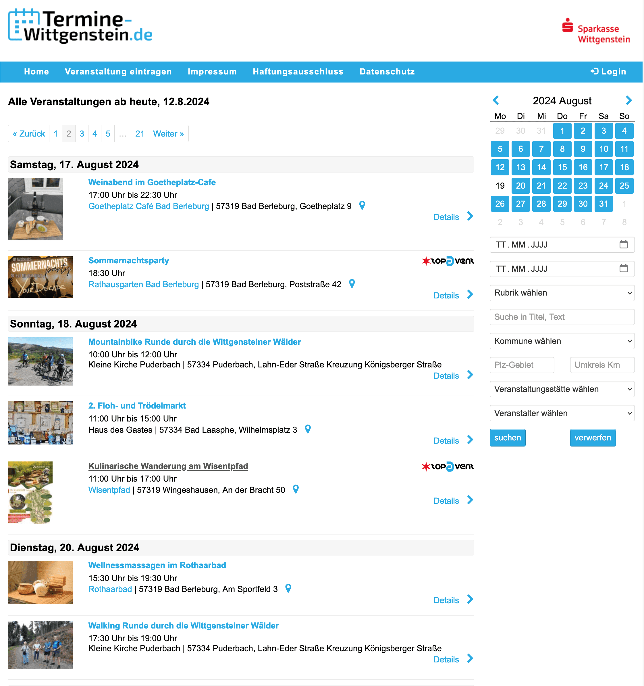 Digitaler Veranstaltungskalender für Bad Berleburg