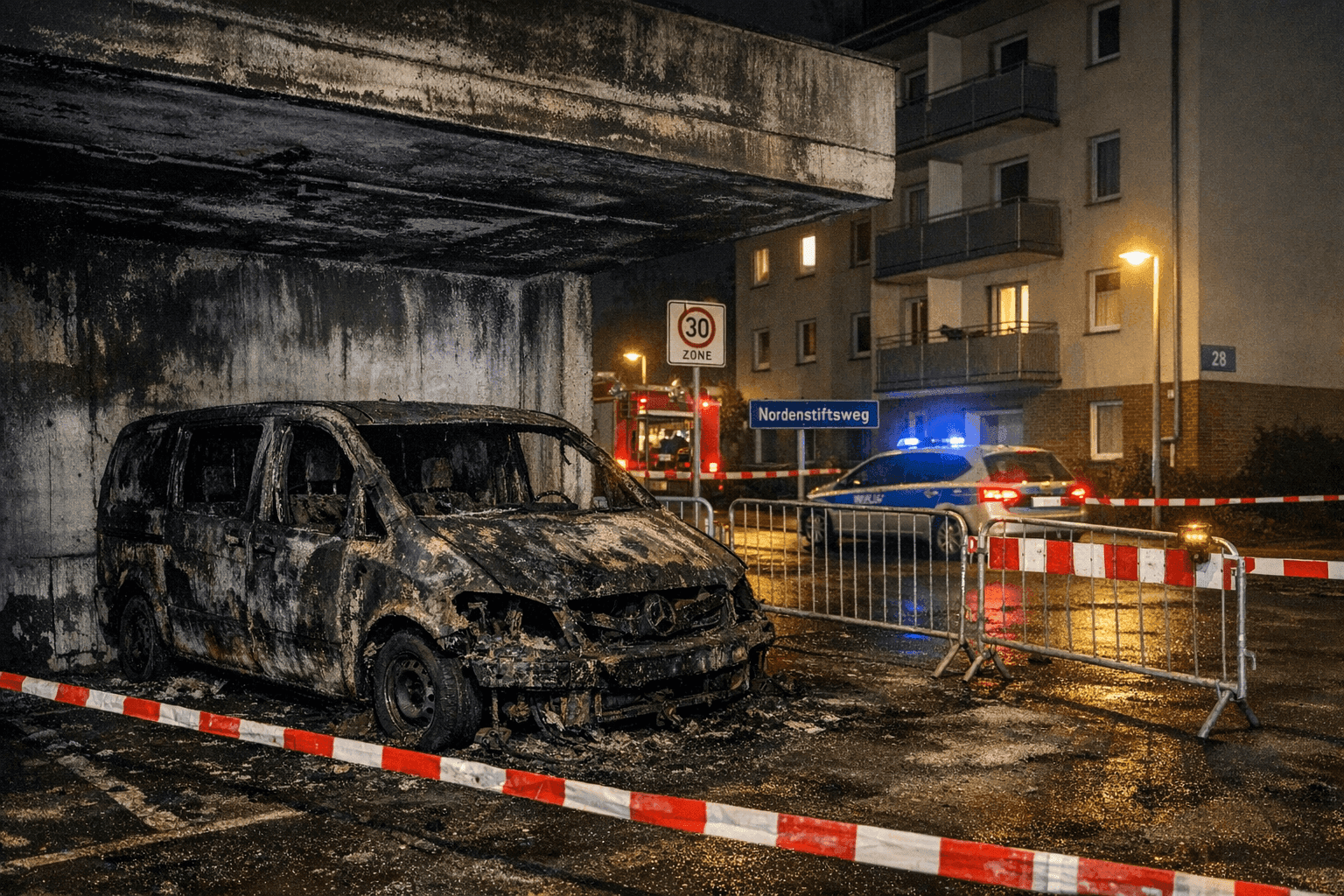 Mercedes Vito brennt in Tiefgarage aus