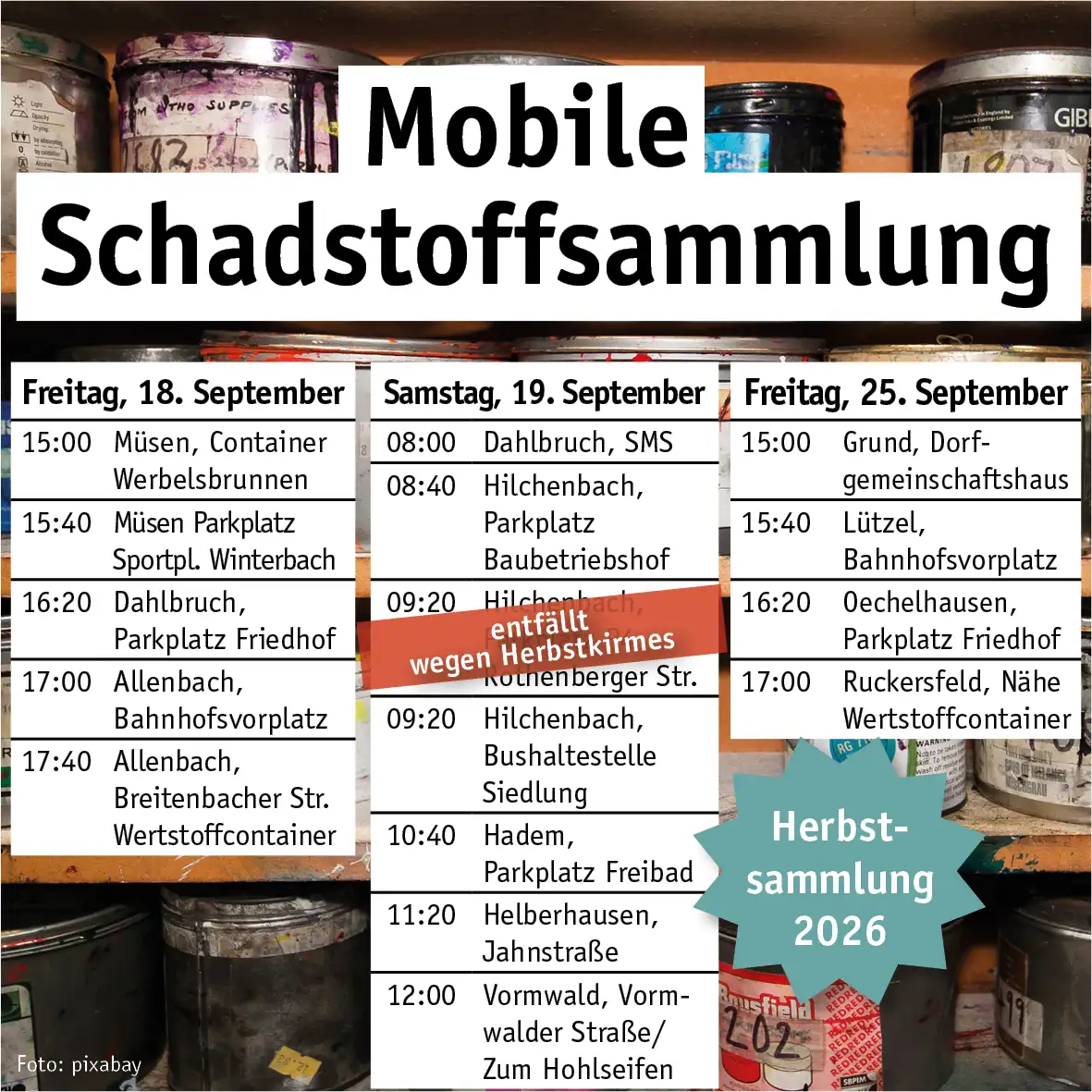 Neutral beschriebene Abbildung zum Thema Schadstoffsammlung, passend zur Pressemitteilung der Stadt Hilchenbach.