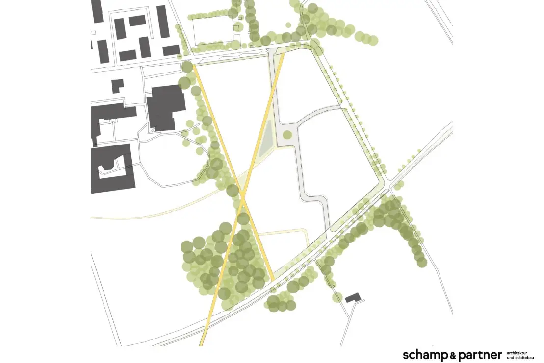 Plan zur Aufteilung des Quartiers am Schloßpark in vier Teilflächen.